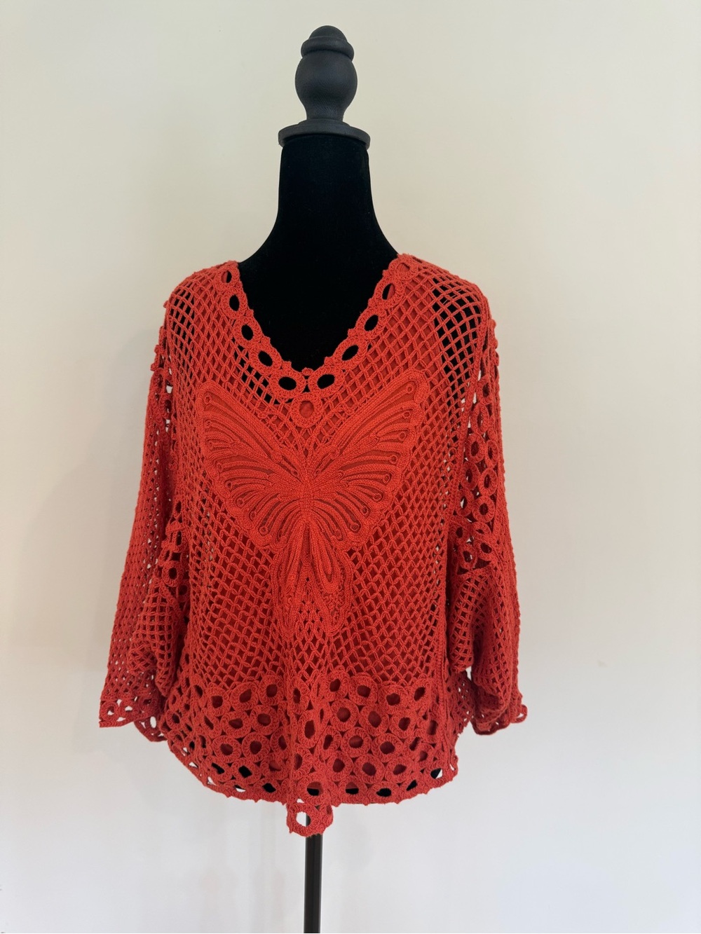 V Cristina Orange Crochet Butterfly Tunic